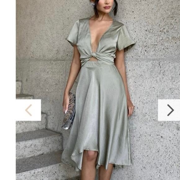 Billy J Dresses & Skirts - Billy J Sunny Daze Olive Green Tie Front Cutout Dress